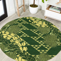 Green Aloha Hawaii Round Carpet Hawaiian Kakau Ohia Lehua Lei - Polynesian Pride