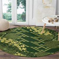 Green Aloha Hawaii Round Carpet Hawaiian Kakau Ohia Lehua Lei - Polynesian Pride