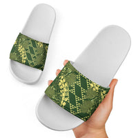 Green Aloha Hawaii Slide Sandals Hawaiian Kakau Ohia Lehua Lei - Polynesian Pride