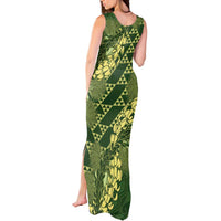 Green Aloha Hawaii Tank Maxi Dress Hawaiian Kakau Ohia Lehua Lei - Polynesian Pride