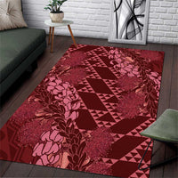 Maroon Aloha Hawaii Area Rug Hawaiian Kakau Ohia Lehua Lei - Polynesian Pride
