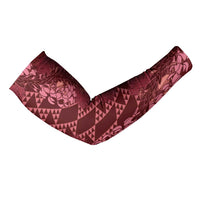 Maroon Aloha Hawaii Arm Sleeves Hawaiian Kakau Ohia Lehua Lei - Polynesian Pride