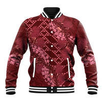 Maroon Aloha Hawaii Baseball Jacket Hawaiian Kakau Ohia Lehua Lei - Polynesian Pride