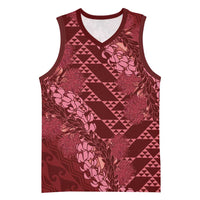 Maroon Aloha Hawaii Basketball Jersey Hawaiian Kakau Ohia Lehua Lei - Polynesian Pride