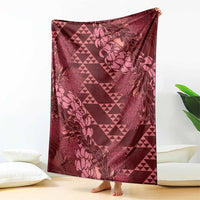 Maroon Aloha Hawaii Blanket Hawaiian Kakau Ohia Lehua Lei - Polynesian Pride