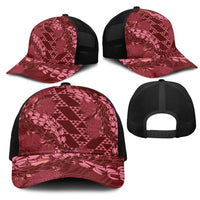Maroon Aloha Hawaii Mesh Trucker Cap Hawaiian Kakau Ohia Lehua Lei LT14 - Polynesian Pride
