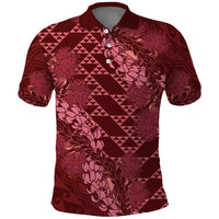 Maroon Aloha Hawaii Polo Shirt Hawaiian Kakau Ohia Lehua Lei LT14 Maroon - Polynesian Pride