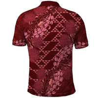 Maroon Aloha Hawaii Polo Shirt Hawaiian Kakau Ohia Lehua Lei LT14 - Polynesian Pride