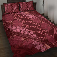 Maroon Aloha Hawaii Quilt Bed Set Hawaiian Kakau Ohia Lehua Lei - Polynesian Pride