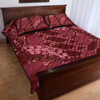 Maroon Aloha Hawaii Quilt Bed Set Hawaiian Kakau Ohia Lehua Lei - Polynesian Pride