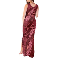 Maroon Aloha Hawaii Tank Maxi Dress Hawaiian Kakau Ohia Lehua Lei - Polynesian Pride