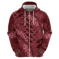 Maroon Aloha Hawaii Zip Hoodie Hawaiian Kakau Ohia Lehua Lei - Polynesian Pride