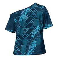Naval Night Aloha Hawaii Cross Shoulder Shirt Hawaiian Kakau Ohia Lehua Lei - Polynesian Pride