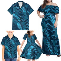 Naval Night Aloha Hawaii Family Matching Off Shoulder Maxi Dress and Hawaiian Shirt Hawaiian Kakau Ohia Lehua Lei - Polynesian Pride