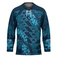Naval Night Aloha Hawaii Hockey Jersey Hawaiian Kakau Ohia Lehua Lei LT14 Unisex Blue - Polynesian Pride