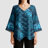 Naval Night Aloha Hawaii Kimono Sleeve Blouse Hawaiian Kakau Ohia Lehua Lei - Polynesian Pride