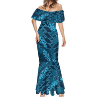 Naval Night Aloha Hawaii Mermaid Dress Hawaiian Kakau Ohia Lehua Lei - Polynesian Pride