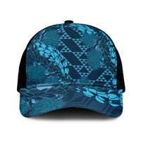 Naval Night Aloha Hawaii Mesh Trucker Cap Hawaiian Kakau Ohia Lehua Lei LT14 One Size Black Blue - Polynesian Pride