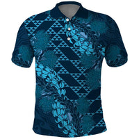 Naval Night Aloha Hawaii Polo Shirt Hawaiian Kakau Ohia Lehua Lei LT14 Blue - Polynesian Pride