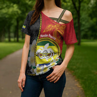 Personalised PNG Morobe Provins Cross Shoulder Shirt Papua New Guinea Plumeria Melanesian Pattern - Polynesian Pride