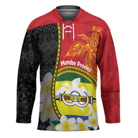 Personalised PNG Morobe Provins Hockey Jersey Papua New Guinea Plumeria Melanesian Pattern LT14 Unisex Red - Polynesian Pride