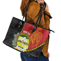 Personalised PNG Morobe Provins Leather Tote Bag Papua New Guinea Plumeria Melanesian Pattern - Polynesian Pride