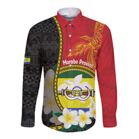 Personalised PNG Morobe Provins Long Sleeve Button Shirt Papua New Guinea Plumeria Melanesian Pattern - Polynesian Pride