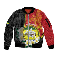 Personalised PNG Morobe Provins Sleeve Zip Bomber Jacket Papua New Guinea Plumeria Melanesian Pattern - Polynesian Pride