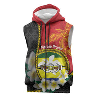 Personalised PNG Morobe Provins Sleeveless Zip Hoodie Papua New Guinea Plumeria Melanesian Pattern LT14 Red - Polynesian Pride
