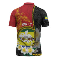 Personalised PNG Morobe Provins Zipper Polo Shirt Papua New Guinea Plumeria Melanesian Pattern LT14 - Polynesian Pride