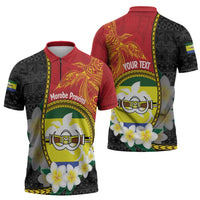 Personalised PNG Morobe Provins Zipper Polo Shirt Papua New Guinea Plumeria Melanesian Pattern LT14 - Polynesian Pride