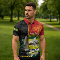Personalised PNG Morobe Provins Zipper Polo Shirt Papua New Guinea Plumeria Melanesian Pattern LT14 - Polynesian Pride