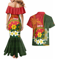 Personalised PNG Isten Hailans Provins Couples Matching Mermaid Dress and Hawaiian Shirt Papua New Guinea Plumeria Melanesian Pattern - Polynesian Pride