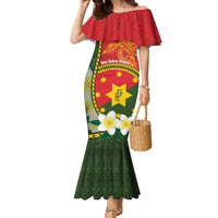 Personalised PNG Isten Hailans Provins Family Matching Mermaid Dress and Hawaiian Shirt Papua New Guinea Plumeria Melanesian Pattern - Polynesian Pride