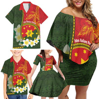 Personalised PNG Isten Hailans Provins Family Matching Off Shoulder Short Dress and Hawaiian Shirt Papua New Guinea Plumeria Melanesian Pattern - Polynesian Pride