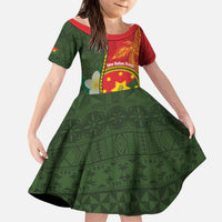 Personalised PNG Isten Hailans Provins Kid Short Sleeve Dress Papua New Guinea Plumeria Melanesian Pattern - Polynesian Pride