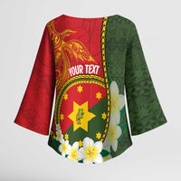 Personalised PNG Isten Hailans Provins Kimono Sleeve Blouse Papua New Guinea Plumeria Melanesian Pattern - Polynesian Pride