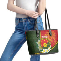 Personalised PNG Isten Hailans Provins Leather Tote Bag Papua New Guinea Plumeria Melanesian Pattern - Polynesian Pride