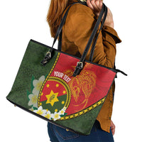 Personalised PNG Isten Hailans Provins Leather Tote Bag Papua New Guinea Plumeria Melanesian Pattern - Polynesian Pride