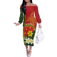 Personalised PNG Isten Hailans Provins Off The Shoulder Long Sleeve Dress Papua New Guinea Plumeria Melanesian Pattern - Polynesian Pride