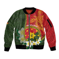Personalised PNG Isten Hailans Provins Sleeve Zip Bomber Jacket Papua New Guinea Plumeria Melanesian Pattern - Polynesian Pride
