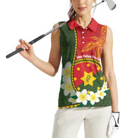 Personalised PNG Isten Hailans Provins Women Sleeveless Polo Shirt Papua New Guinea Plumeria Melanesian Pattern - Polynesian Pride