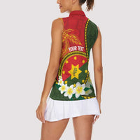 Personalised PNG Isten Hailans Provins Women Sleeveless Polo Shirt Papua New Guinea Plumeria Melanesian Pattern - Polynesian Pride
