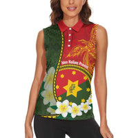 Personalised PNG Isten Hailans Provins Women Sleeveless Polo Shirt Papua New Guinea Plumeria Melanesian Pattern - Polynesian Pride
