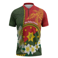 Personalised PNG Isten Hailans Provins Zipper Polo Shirt Papua New Guinea Plumeria Melanesian Pattern - Polynesian Pride