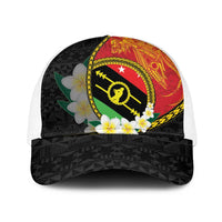 PNG Sauten Hailans Baseball Net Cap Papua New Guinea Plumeria Melanesian Pattern LT14 One Size White Red - Polynesian Pride