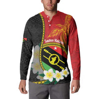 Personalised PNG Sauten Hailans Button Sweatshirt Papua New Guinea Plumeria Melanesian Pattern - Polynesian Pride