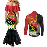 Personalised PNG Sauten Hailans Couples Matching Mermaid Dress and Long Sleeve Button Shirt Papua New Guinea Plumeria Melanesian Pattern - Polynesian Pride