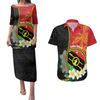 Personalised PNG Sauten Hailans Couples Matching Puletasi and Hawaiian Shirt Papua New Guinea Plumeria Melanesian Pattern - Polynesian Pride