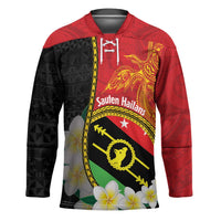 Personalised PNG Sauten Hailans Hockey Jersey Papua New Guinea Plumeria Melanesian Pattern LT14 Unisex Red - Polynesian Pride